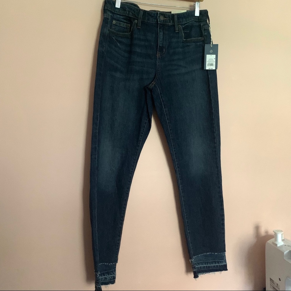 Mid rise distressed boyfriend dark wash jeans